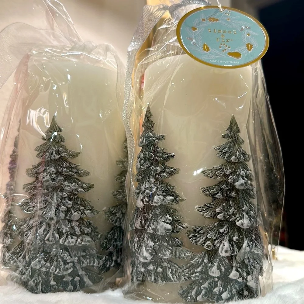 2- 3x6 Snowy Forest Treed‎ Pillar Candles
